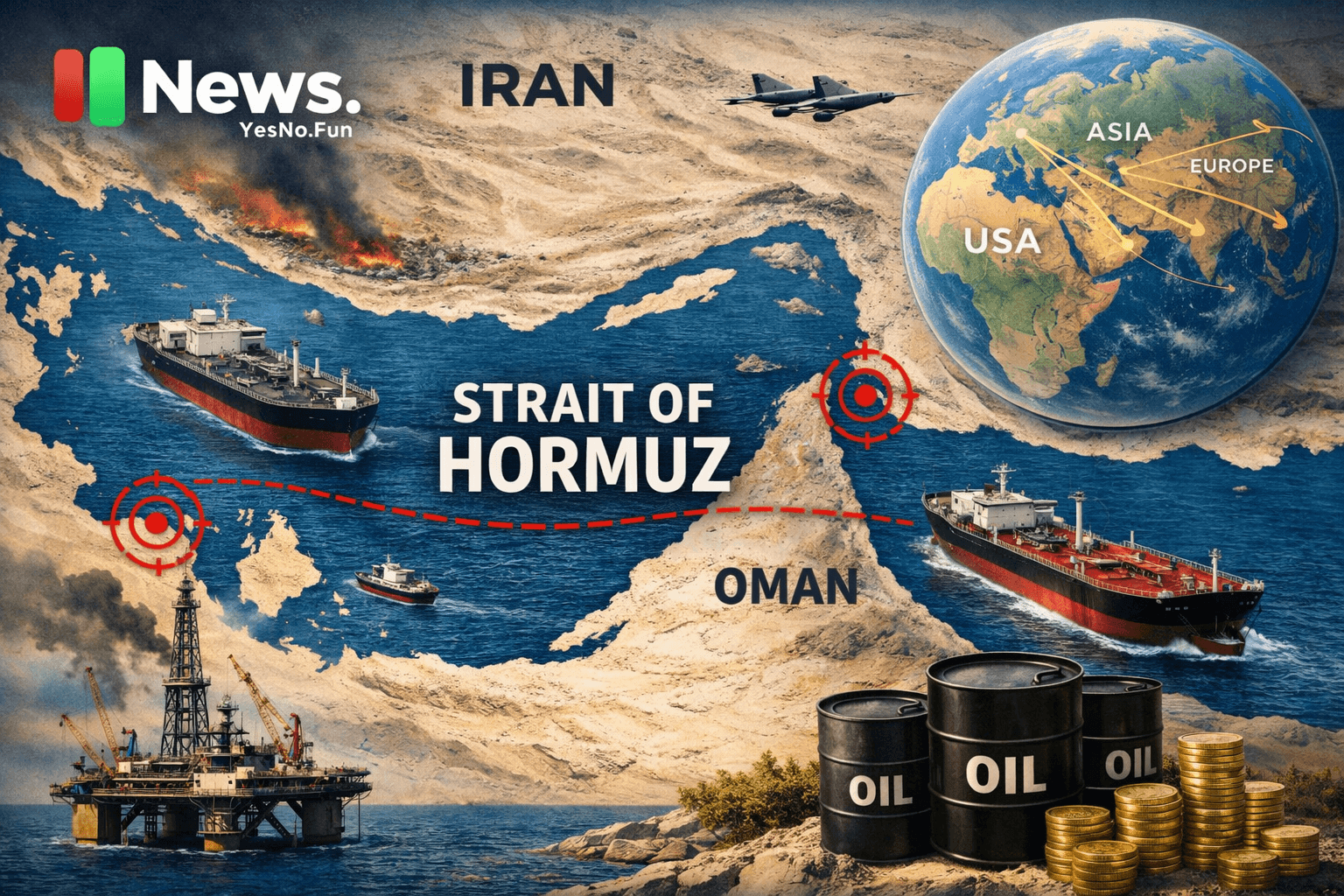 Strait of Hormuz global oil shipping chokepoint between Iran and Oman impacting global markets